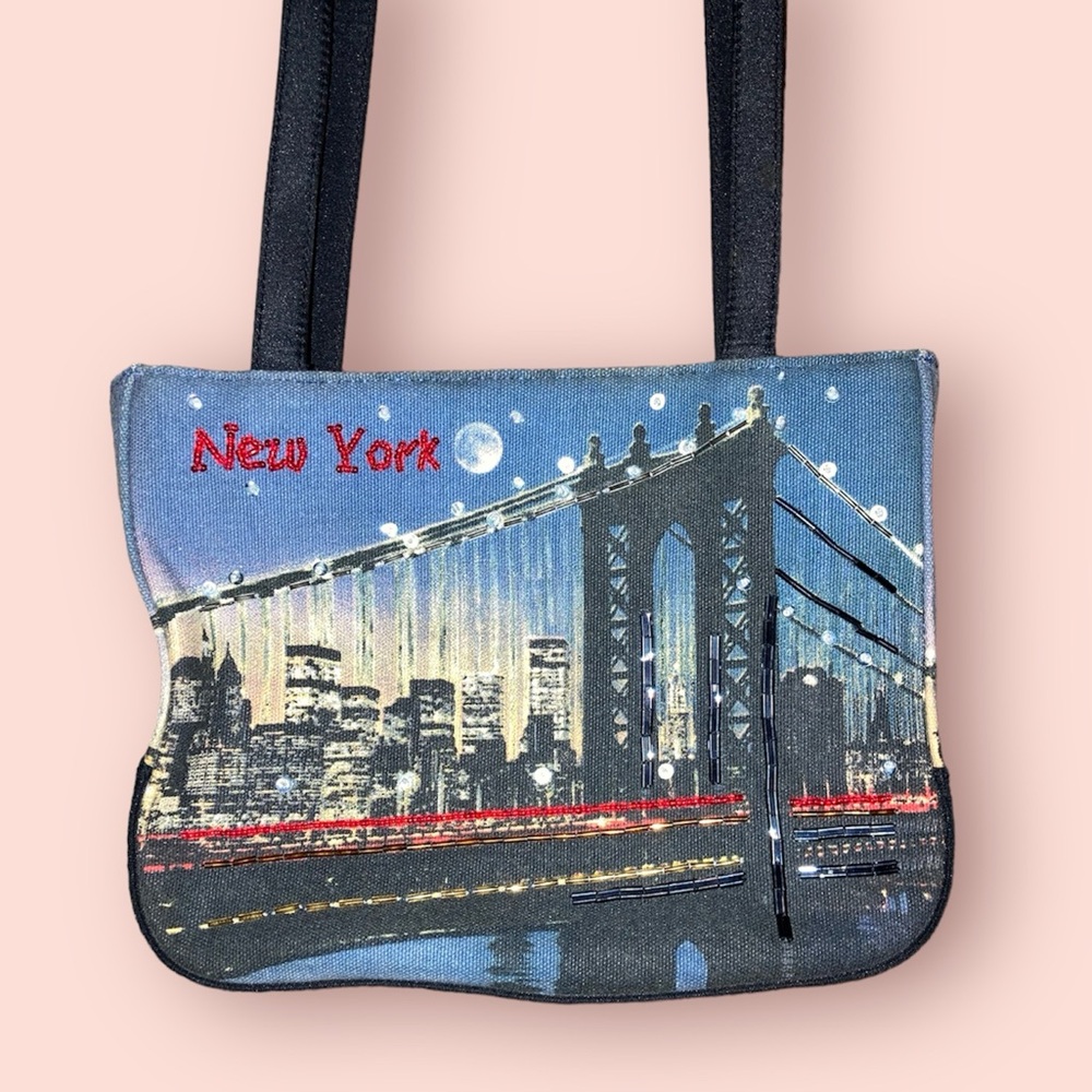 Beaded New York Canvas Purse